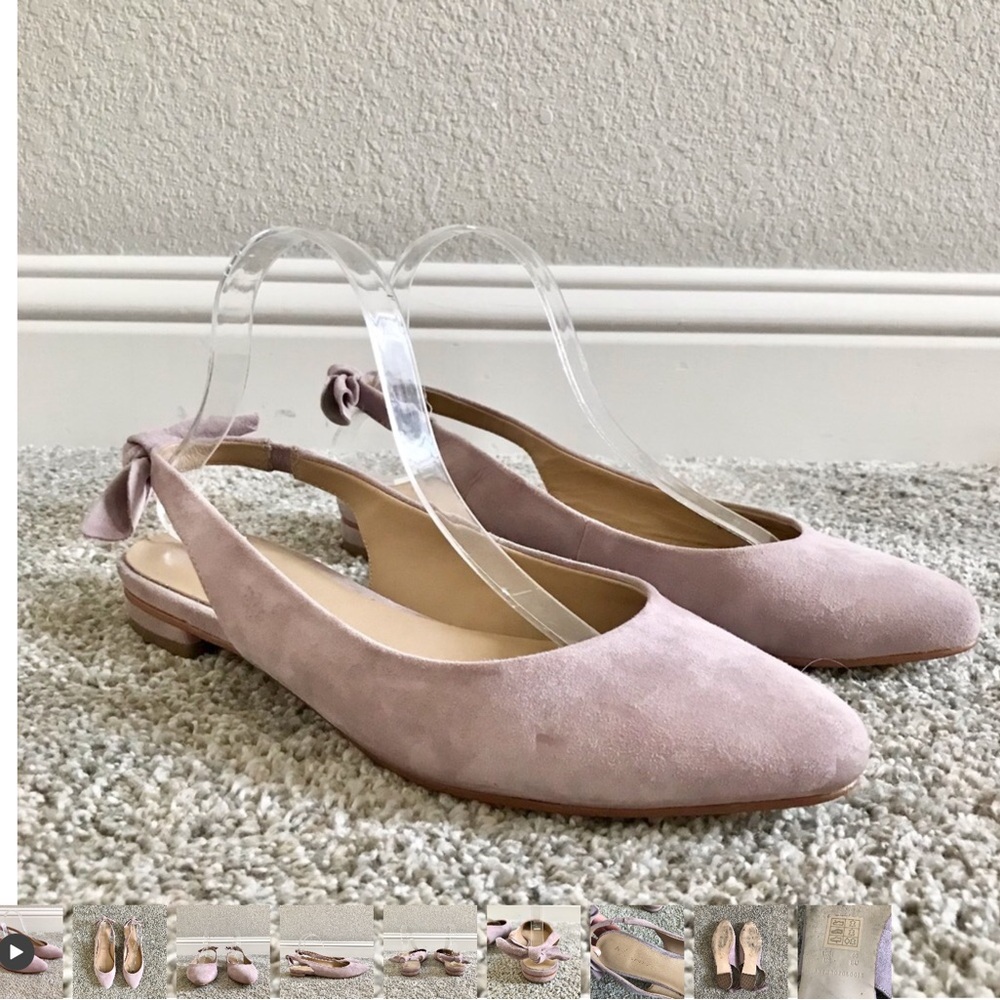 Anthropologie Bow Tied Slingback Flats Size 10 Purple Lavender Suede Leather